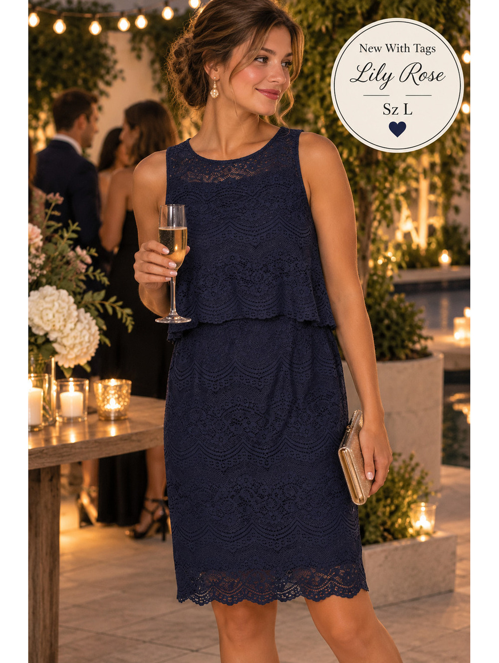 New With Tags! | Lily Rose | L | Navy Lace Peplum Dress